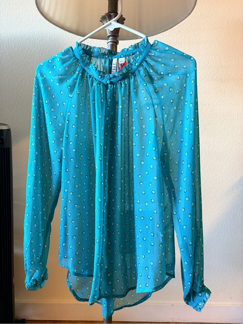 NWOT ELLE Teal Teal Polka Dot Chiffon Blouse Size S